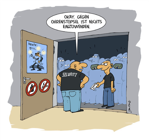 Cartoon: Ohrenstöpsel (medium) by JanKunz tagged konzert,metal,rock,security,alkohol,trinken