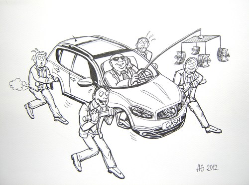 Cartoon: Master and servants (medium) by caknuta-chajanka tagged rich,unpaid,worker,car,money