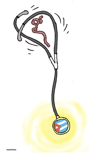 Cartoon: Cuba at the forefront against Eb (medium) by martirena tagged cuba,ebola,medical,staff