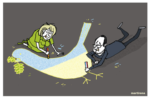 Cartoon: Merkel and Hollande for peace in (medium) by martirena tagged merkel,hollande,ukrania,war,conflict