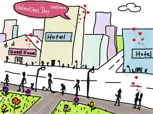 Cartoon: Welcome Valentines Day (medium) by azzhey tagged valentine,day,love,dating,hotel,guest,house