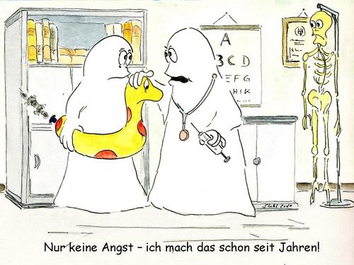 Cartoon: Ginger und Kalaschnikow 39 (medium) by wista tagged kompetenz,vertrauen,skelett,ente,spritze,arztbesuch,arzt,kalaschnikow,ginger