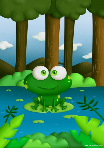 Cartoon: Happy Frog (medium) by kellerac tagged cartoon,frog,animal,nature,pond,maria,keller,illustration