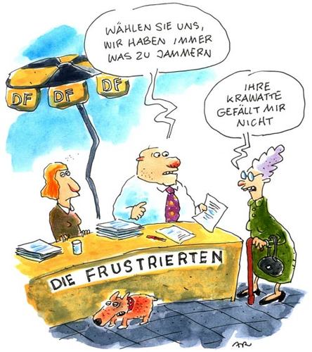 Cartoon: Partei (medium) by ari tagged parteiprogramm,politik,politiker,frau,mann,wahlstand,partei,wahl,wahlkampf,election