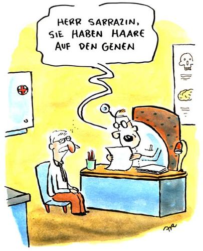 Cartoon: Sarrazin (medium) by ari tagged buch,islam,migranten,deutschland,bundesbank,gen,sarrazin,buchmesse,arzt,gesundheit,krankenkasse,plikat,rezept,praxis,reform