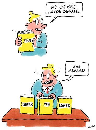 Cartoon: zen (medium) by ari tagged bodybuilding,terminator,lesen,literatur,buchmesse,autobiografie,book,buch,schwarzenegger,zen,plikat