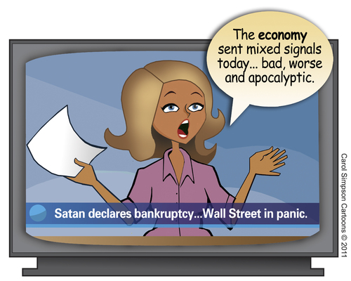 Cartoon: Economic News (medium) by carol-simpson tagged wall,street,satan,stock,market,business,news