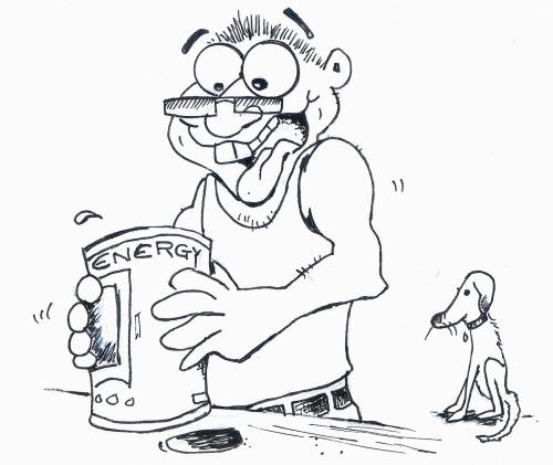 Cartoon: Chris and Roo (medium) by Christopher Glenney tagged dog,energy,drink,crazy