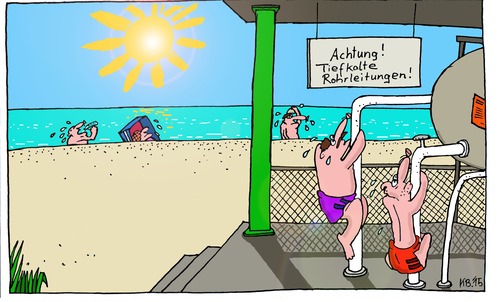 Cartoon: Achtung (medium) by Leichnam tagged warnschild,achtung,tiefkalte,rohrleitungen,sommer,sonne,hitze,affenhitze,bullenhitze,strand,meer,freizeit,urlaub