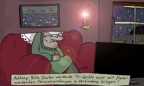 Cartoon: Achtung (medium) by Leichnam tagged flachbildfernseher,tv,achtung,glotze,wohnzimmer,fernsehprogramm
