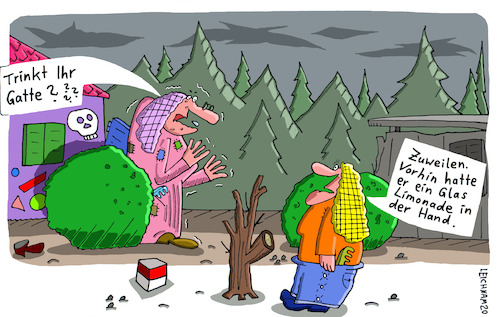 Cartoon: Am Wald (medium) by Leichnam tagged wald,trinken,glas,limo,limonade,zuweilen,leichnam,ernährung,leichnamcartoon