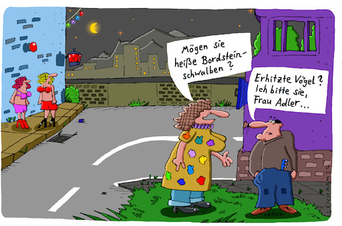 Cartoon: An der Straße (medium) by Leichnam tagged straße,bordstein,bordsteinschwalben,heiß,vögel,erhitzt,leichnam,leichnamcartoon