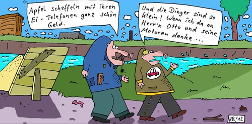Cartoon: Apfel und Ei (medium) by Leichnam tagged apfel,ei,ottomotor,telefon,klein,geld