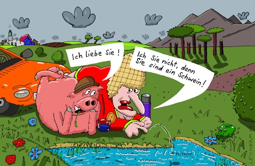 Cartoon: Auf der Wiese (medium) by Leichnam tagged wiese,schwein,verliebt,dame,liebe,tier,leichnam,leichnamcartoon