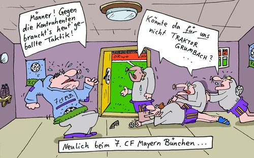 Cartoon: Ballsport (medium) by Leichnam tagged ballsport,männer,spieler,trainer,fußball,mayern,bünchen,traktor,grumbach,neulich,taktik,geballt,anweisung,chef,wichtig,mannschaft