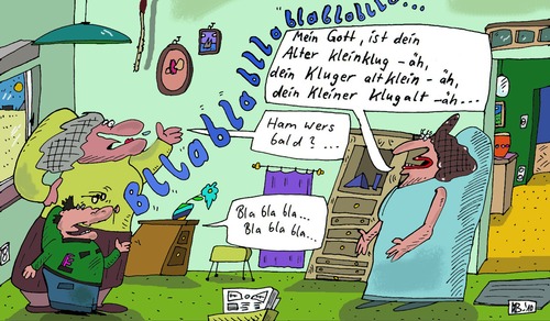 Cartoon: Blabla ... (medium) by Leichnam tagged blabla,sohn,mutter,freundin,wohnung,altklug,leichnam