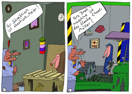 Cartoon: Boss (medium) by Leichnam tagged boss,chef,arbeitswelt,büro,werkhalle,schreibtisch,drehmaschine,wut,zorn,chaos,chaotisch