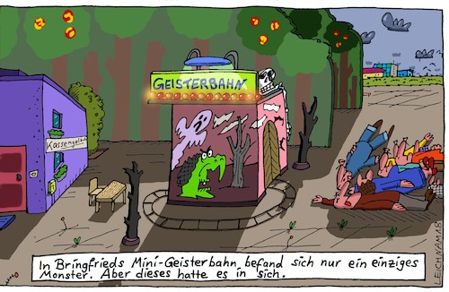 Cartoon: Bringfried (medium) by Leichnam tagged bringfried,geisterbahn,schausteller,mini,monster,erschrecken,entsetzen,schock,grusel,horror,leichnam,leichnamcartoon