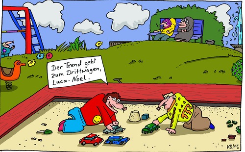 Cartoon: Bunte Autos (medium) by Leichnam tagged bunte,autos,sandkasten,spielplatz,kinder,drittwagen,zweitwagen,altklug