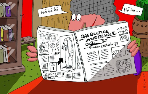 Cartoon: DBN (medium) by Leichnam tagged das,blutige,nudelholz,dbn,frauenzeitschrift,lesen,leserin,magazin