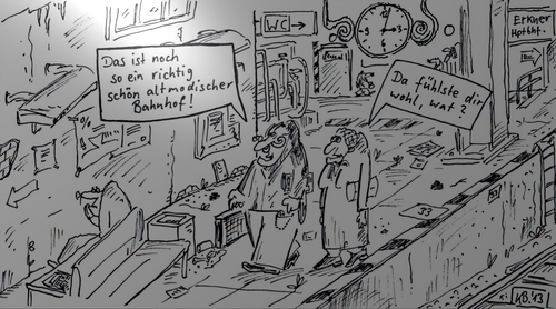 Cartoon: Der Aufenthalt (medium) by Leichnam tagged aufenthalt,altmodisch,bahnhof,behagen,richtig,schön,unmodern