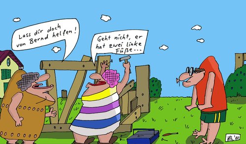 Cartoon: Der Bernd (medium) by Leichnam tagged bernd,hammer,nägel,ehe,bauen,füße,hände,leichnam,bretter