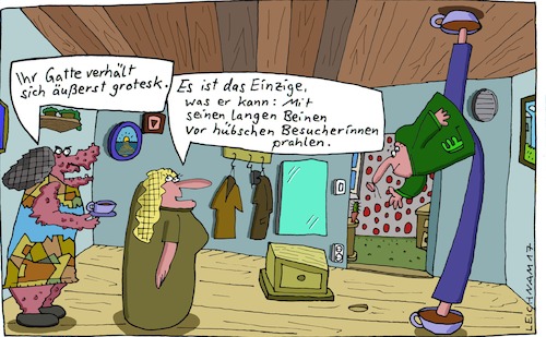 Cartoon: Die beiden Damen (medium) by Leichnam tagged die,beiden,damen,prahlen,lange,beine,ehe,hübsche,frau,besuch,grotesk,gatte