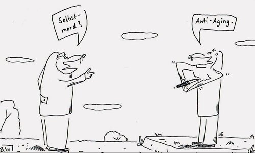 Cartoon: Frage und Antwort (medium) by Leichnam tagged frage,antwort,selbstmord,leichnam,anti,aging,suicid