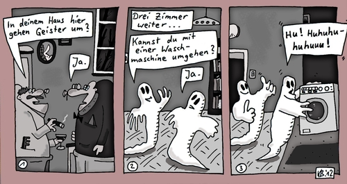 Cartoon: Geister (medium) by Leichnam tagged geister,spukhaus,waschmaschine,drei,zimmer,weiter,gespenster,es,geht,um,ja,huhuuu