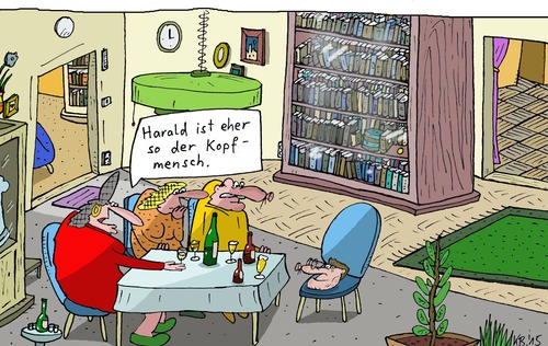 Cartoon: Harald (medium) by Leichnam tagged harald,kopfmensch,besuch,introvertiert,wohnung,bücher