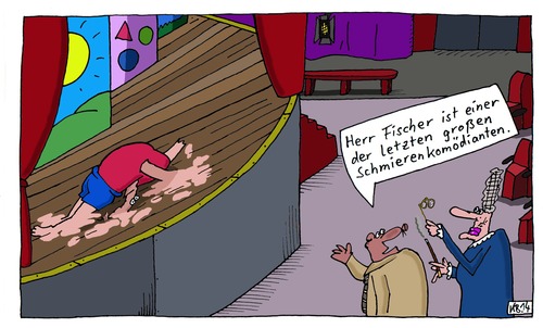 Cartoon: Herr Fischer (medium) by Leichnam tagged darsteller,schauspieler,probe,bretter,bühne,theater,schmierenkomödiant,fischer,herr