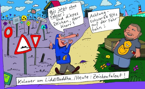 Cartoon: Herr Knorr (medium) by Leichnam tagged herr,knorr,zeichen,talent,zeichner,bh,schilder,zeigestab,ohne,fehler,bis,jetzt,liddlbuddha,toonsup,leichnamcartoon