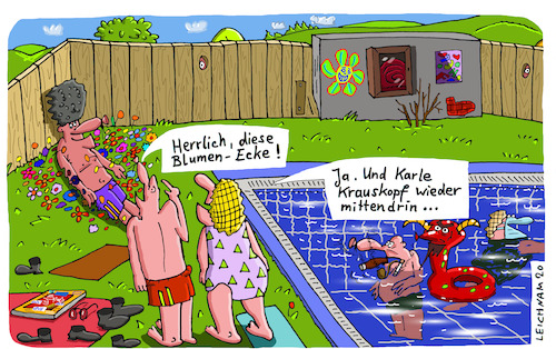 Cartoon: Herrlich (medium) by Leichnam tagged herrlich,freibad,schwimmbad,sommer,blumen,ecke,blümchen,bunt,karle,krauskopf,leichnam,leichnamcartoon