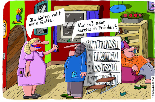 Cartoon: Hinweis (medium) by Leichnam tagged hinweis,gatte,ruhe,frieden,leichnam,leichnamcartoon,schlaf,tod