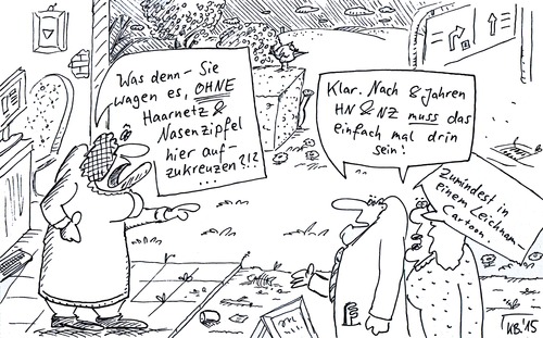 Cartoon: HN und NZ (medium) by Leichnam tagged nasenzipfel,haarnetz,aufkreuzen,wagnis,ohne