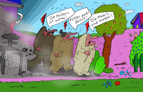 Cartoon: im Dörfchen (medium) by Leichnam tagged dörfchen,köhler,meier,asozial,falschparker,untreu,schimpfen,vorwürfe