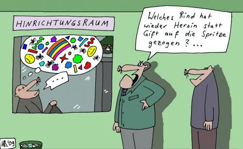 Cartoon: Im Trakt (medium) by Leichnam tagged spritze,gift,heroin,hinrichtung,trakt,todestrakt,rind