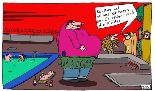 Cartoon: Kai-Uwe (medium) by Leichnam tagged kai,uwe,hosen,an,kinder,geburt,freibad,wasser,plantschen,chef,boss,übervater,herrscher,diktator