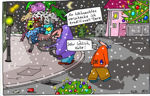 Cartoon: Kalle (medium) by Leichnam tagged kalle,weihnachten,geschenke,tiere,hasen,hunde,krokodile,löblich,lob,tradition