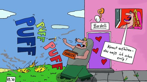 Cartoon: Kannst aufhören! (medium) by Leichnam tagged puff,prostitution,knaller,böller,kalauer,leichnam,ewig,wissen,bordsteinschwalbe,hure,krach