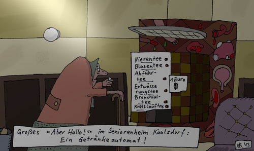 Cartoon: Kaulsdorf (medium) by Leichnam tagged kaulsdorf,seniorenheim,getränkeautomat,nierentee,blasentee