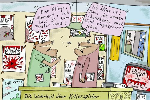 Cartoon: Killerspieler (medium) by Leichnam tagged killerspieler,fliege,schnuckerle,doom,quake,fenster