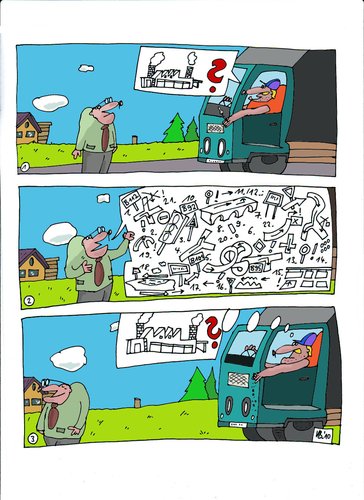 Cartoon: Kraftfahrer (medium) by Leichnam tagged kraftfahrer,transport,wegbeschreibung,frage,antwort,erörterung,leichnam