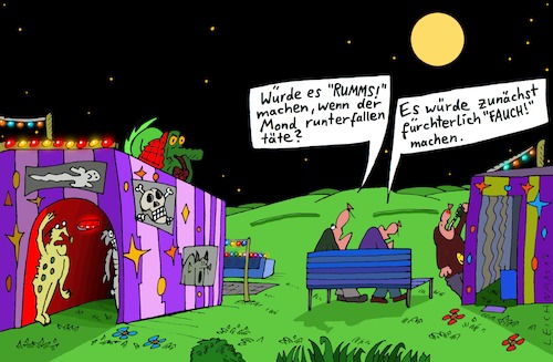 Cartoon: Kurzgespräch (medium) by Leichnam tagged kurzgespräch,durchlaufgeschäft,lichterkette,mond,fall,sterne,nacht,zwei,herren,absturz,rumms,fauch,zunächst,leichnam,leichnamcartoon