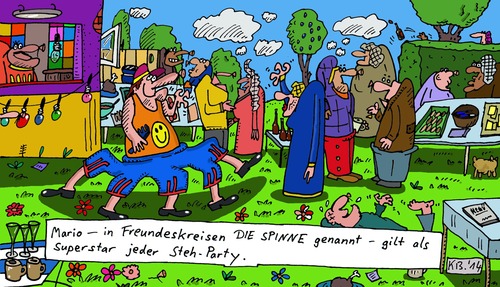 Cartoon: Mario (medium) by Leichnam tagged mario,freundeskreis,spinne,superstar,stehparty,völlerei,trinkerei,festlichkeit