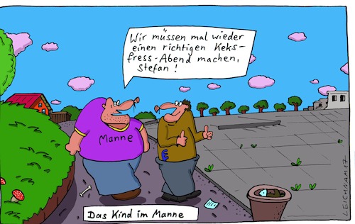 Cartoon: müssen (medium) by Leichnam tagged müssen,richtig,männerabend,kekse,fressen,fressabend,stefan,kind,im,manne,vorfreude