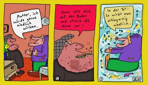 Cartoon: Mutters Rat (medium) by Leichnam tagged mutter,rat,niedlich,wirkung,boden,teppich,arme,vorstrecken,schlagartig,jäh,putzig