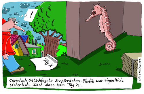 Cartoon: Oeli (medium) by Leichnam tagged oeli,seepferdchen,phobie,angst,leichnam,leichnamcartoon,oelschlegel,furcht,ekel