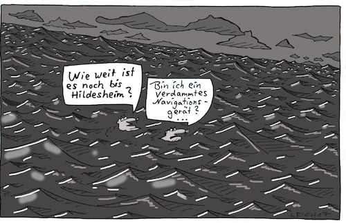 Cartoon: Ozean (medium) by Leichnam tagged ozean,wasser,schwimmen,schiffbruch,hildesheim,navigationsgerät