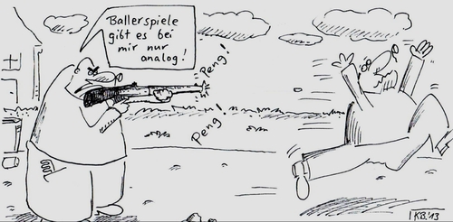 Cartoon: Peng! (medium) by Leichnam tagged peng,ballerspiele,analog,waffe,schießen,videospiele